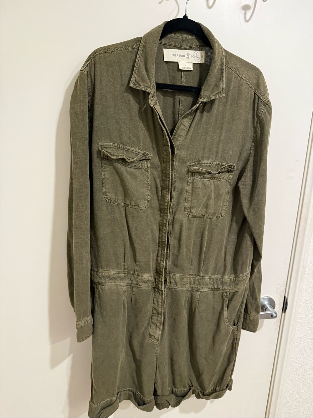 Linen Blend Olive Utility Romper